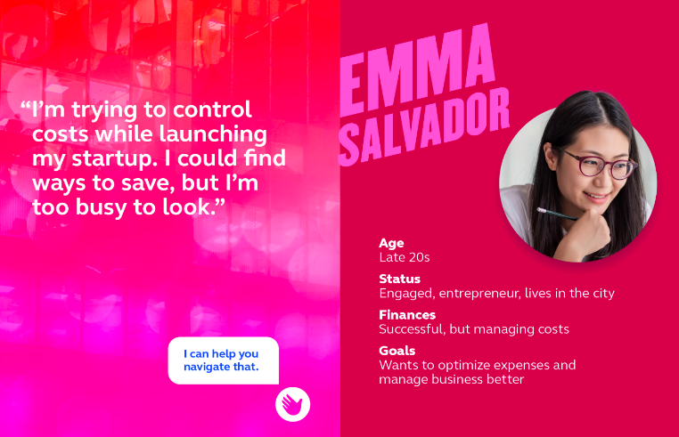 Globe user persona card for Emma Salvador